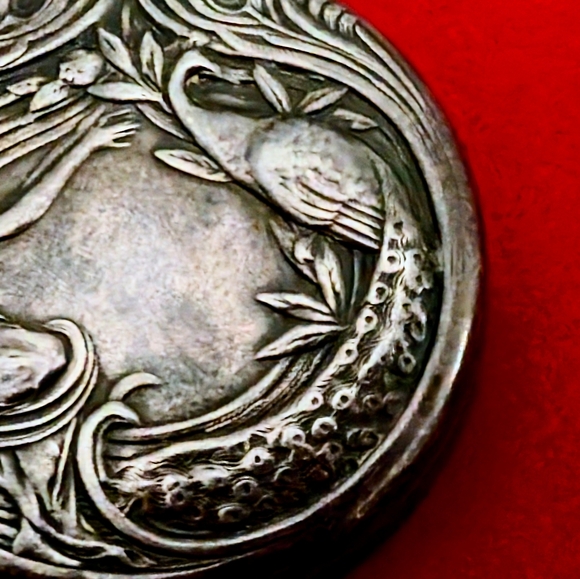 Antique Art Nouveau Sterling Silver Lady & Bird Pill/Trinket Box - Picture 4 of 9